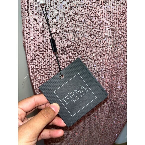 NWT Leena for Mac Duggal Pink Sequined Halter Strap Low Side Knot Gown Size 8 - Picture 12 of 16